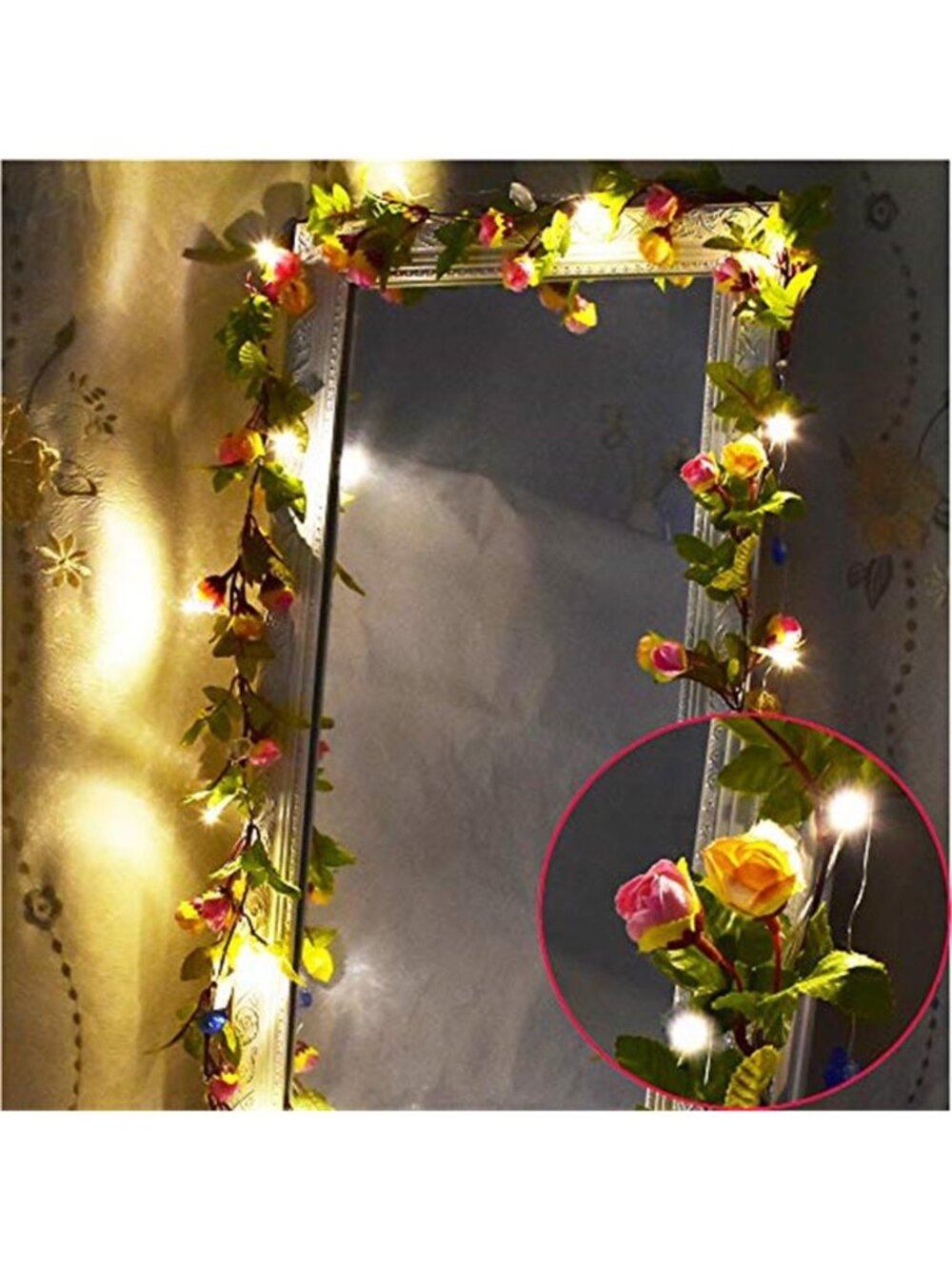 20LED Rose Flower String Lights Battery Powered 7.2ft Artificial  Flower Garland